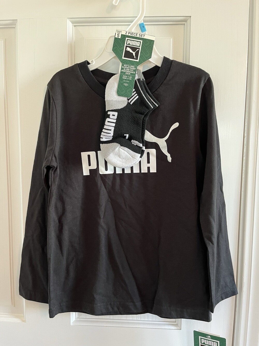 Puma Shirt & Sock Set Boys 5 Black Long Sleeve Crewneck